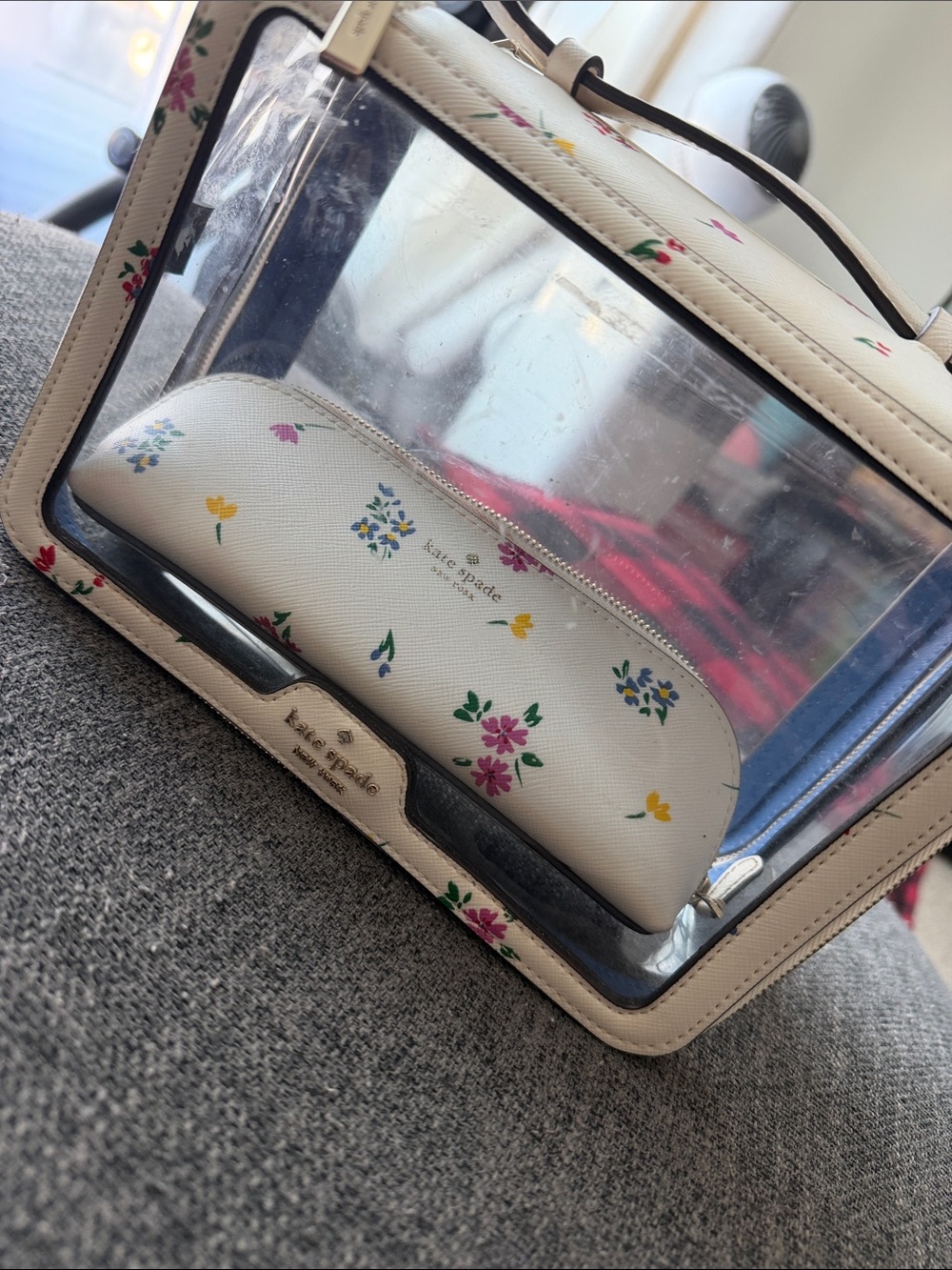 kate spade Clear Floral Trim Toiletry Bag with Small Pouch